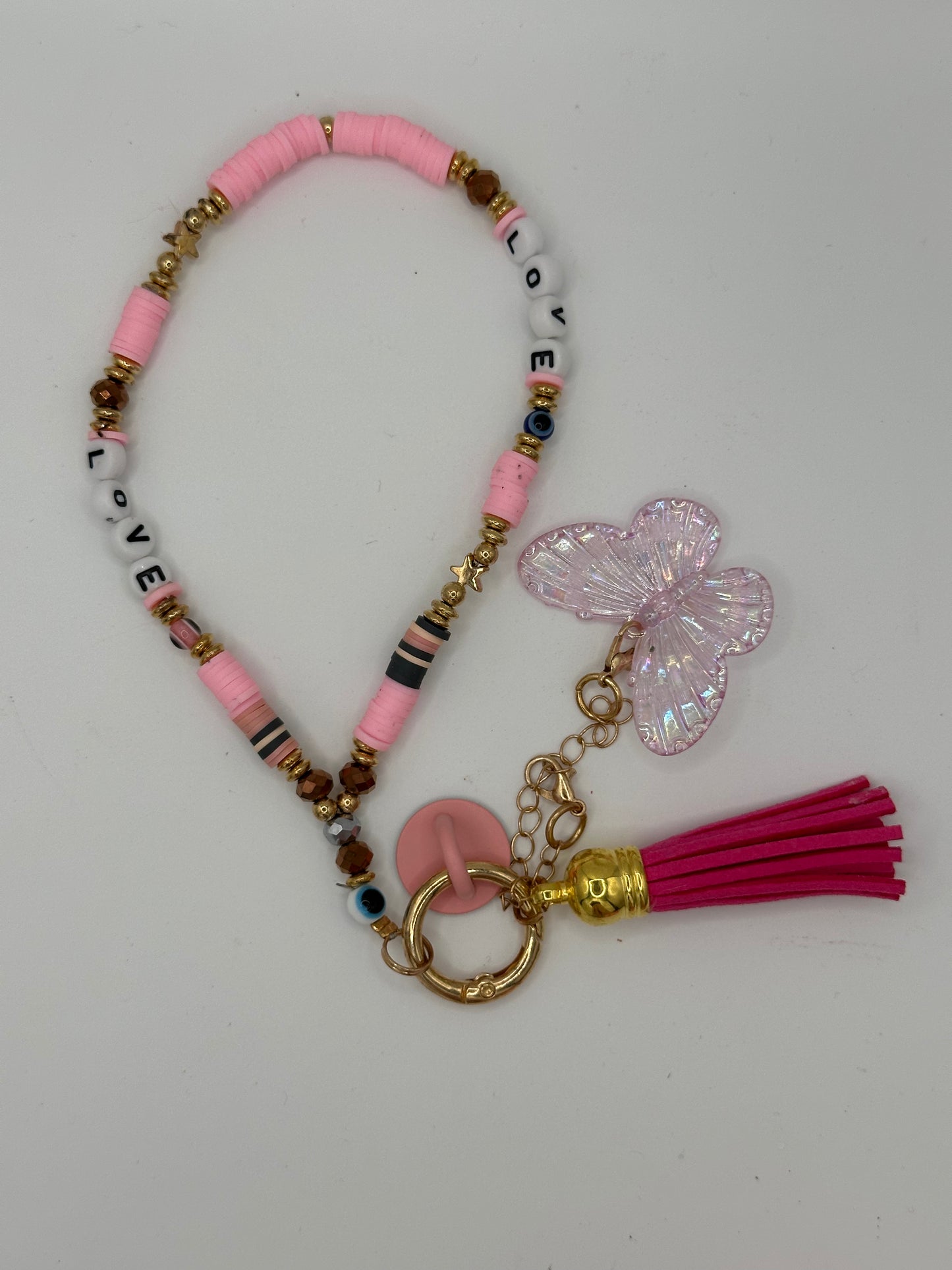 Love Pink Butterfly  Keychain