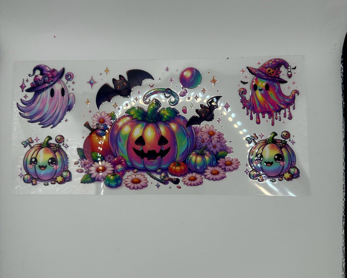Colorful Halloween-themed stickers on a white background